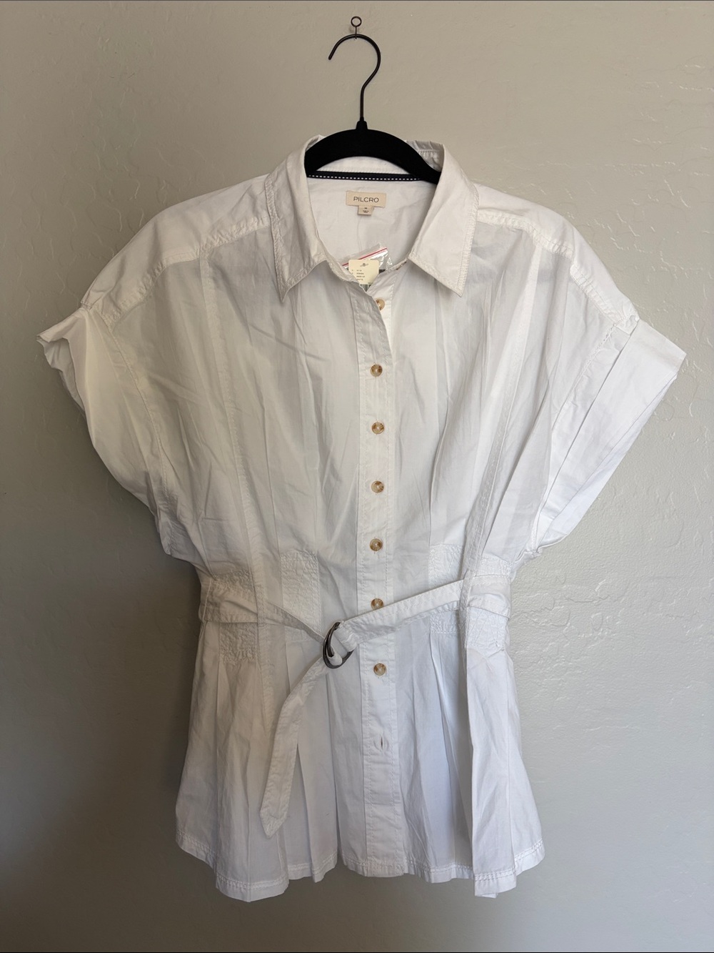 Pilcro Bobbie Short Sleeve Belted Buttondown Shirt - Picture 3 of 9